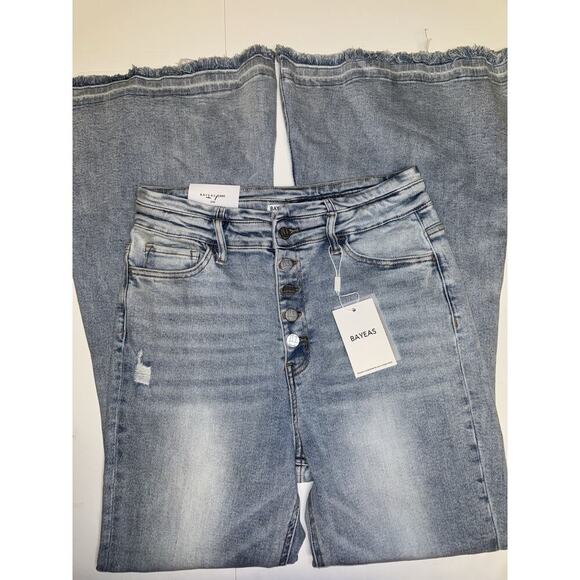Bayeas Ultra High Rise Distressed Flare Jeans Light Wash Women’s 30W NWT Retro - Picture 1 of 11